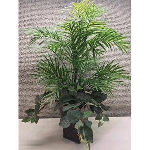 Artificial Palm and Ivy Plant Arrangement in Diamond Lattice Metal Planter 21in